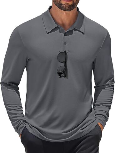 COOFANDY Mens Polo Shirt Long Sleeve Golf Shirt Lightweight UPF 50+ Sun Protection Quick Dry Moisture Wicking Collared Shirt in Saudi Arabia