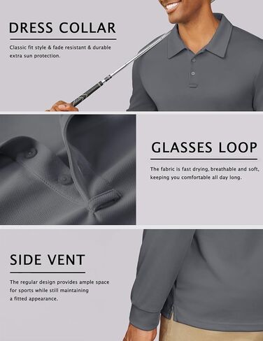 COOFANDY Mens Polo Shirt Long Sleeve Golf Shirt Lightweight UPF 50+ Sun Protection Quick Dry Moisture Wicking Collared Shirt in Saudi Arabia