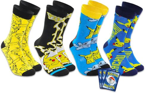 Pokemon Socks for Men - Bundle with 4 Pairs of Pokemon Crew Lenth Socks for Men Shoe Size 8-12 Plus Pokemon Card | Pokemon Socks for Adults, Teens in Saudi Arabia