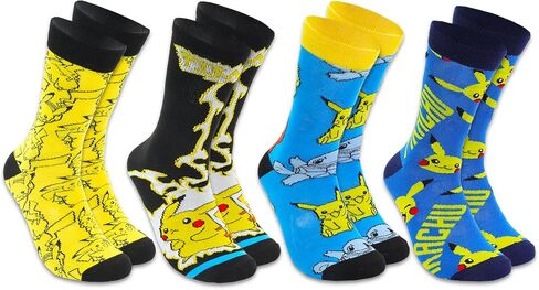 Pokemon Socks for Men - Bundle with 4 Pairs of Pokemon Crew Lenth Socks for Men Shoe Size 8-12 Plus Pokemon Card | Pokemon Socks for Adults, Teens in Saudi Arabia