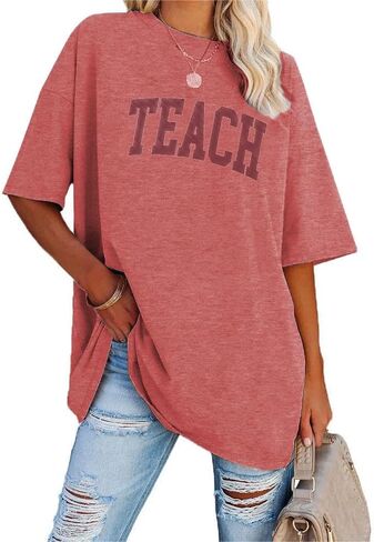Teacher Shirts for Women Oversized Tshirts Teacher Appreciation Gifts Shirt Letter Printed Short Sleeve Tee Shirts in Saudi Arabia