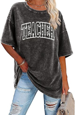 Teacher Shirts for Women Oversized Tshirts Teacher Appreciation Gifts Shirt Letter Printed Short Sleeve Tee Shirts in Saudi Arabia