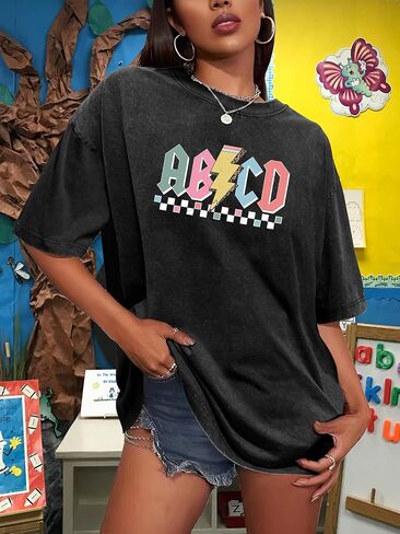 Teacher Shirts for Women Oversized Tshirts Teacher Appreciation Gifts Shirt Letter Printed Short Sleeve Tee Shirts in Saudi Arabia