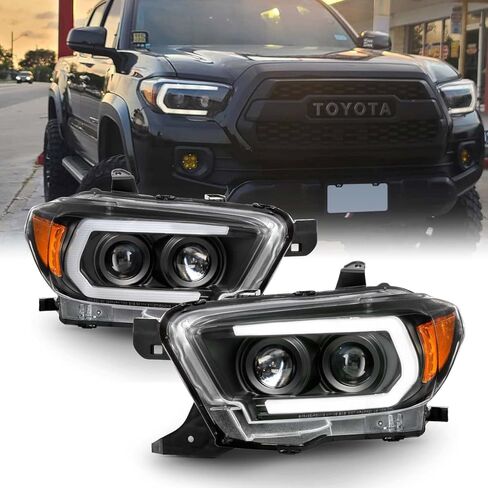 AKKON - Fit 2016-2022 Toyota Tacoma LED Tube Projector Black Headlight w/Sequential Turn Signal Pair Housing in Saudi Arabia