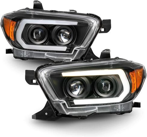AKKON - Fit 2016-2022 Toyota Tacoma LED Tube Projector Black Headlight w/Sequential Turn Signal Pair Housing in Saudi Arabia