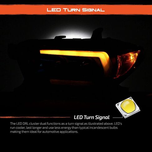 AKKON - Fit 2016-2022 Toyota Tacoma LED Tube Projector Black Headlight w/Sequential Turn Signal Pair Housing in Saudi Arabia