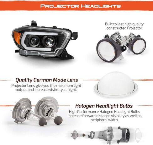 AKKON - Fit 2016-2022 Toyota Tacoma LED Tube Projector Black Headlight w/Sequential Turn Signal Pair Housing in Saudi Arabia