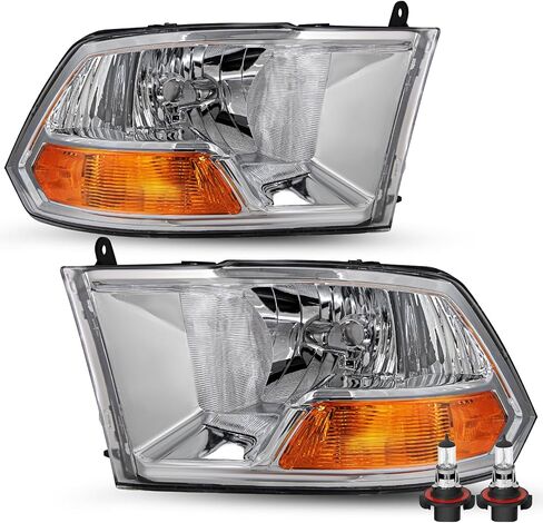 SOCKIR Headlight Assembly Compatible with 2009-2012 Dodge Ram 1500 2500 3500 Pickup Driver and Passenger Side Black Housing Clear Reflector (Not fits Quad Beam Headlight Models) in Saudi Arabia