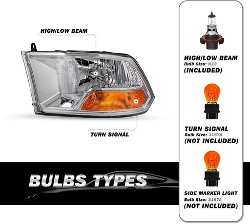 SOCKIR Headlight Assembly Compatible with 2009-2012 Dodge Ram 1500 2500 3500 Pickup Driver and Passenger Side Black Housing Clear Reflector (Not fits Quad Beam Headlight Models) in Saudi Arabia