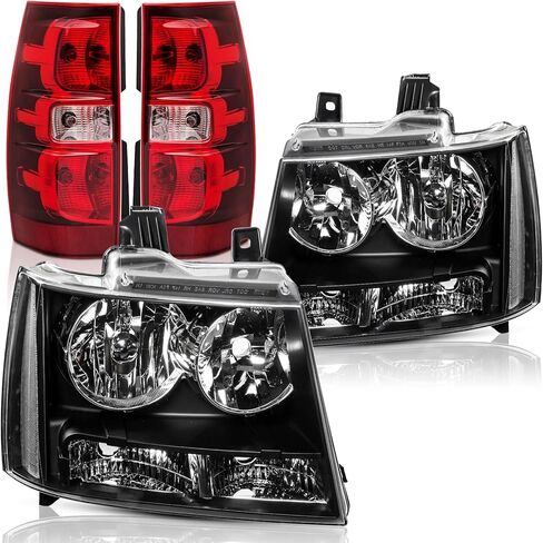 Headlights Assembly Pair for 2007-2014 Chevy Tahoe Suburban 1500, 2007-2013 Chevy Avalanche Suburban 2500 Headlamps Head Lights Replacement Driver and Passenger Side,Black Housing Clear Reflector in Kuwait