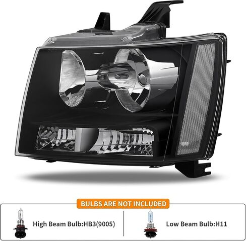 Headlights Assembly Pair for 2007-2014 Chevy Tahoe Suburban 1500, 2007-2013 Chevy Avalanche Suburban 2500 Headlamps Head Lights Replacement Driver and Passenger Side,Black Housing Clear Reflector in Kuwait