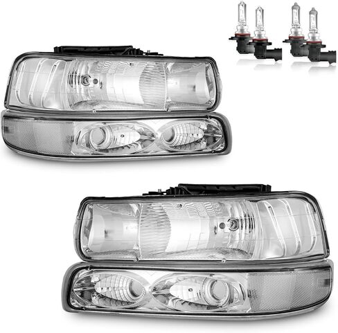 Headlights Assembly W/Bulbs for 1999-2002 Chevy Silverado 1500 2500, for 2001-2002 Silverado 1500HD 2500HD 3500HD, for 2000-2006 Tahoe Suburban with Bumper Parking Turn Signal Marker Lights in Saudi Arabia