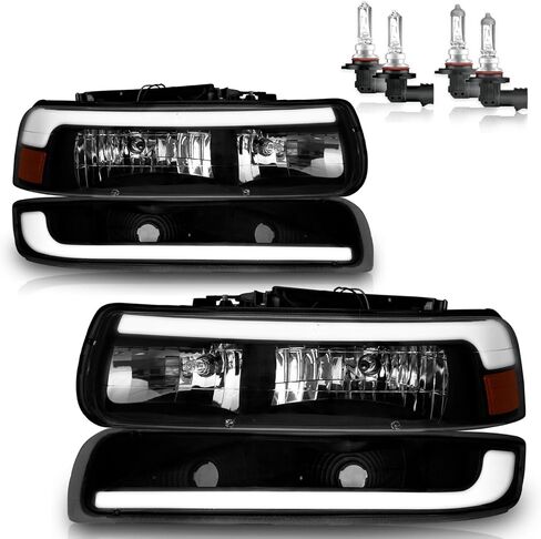 Headlights Assembly W/Bulbs for 1999-2002 Chevy Silverado 1500 2500, for 2001-2002 Silverado 1500HD 2500HD 3500HD, for 2000-2006 Tahoe Suburban with Bumper Parking Turn Signal Marker Lights in Saudi Arabia