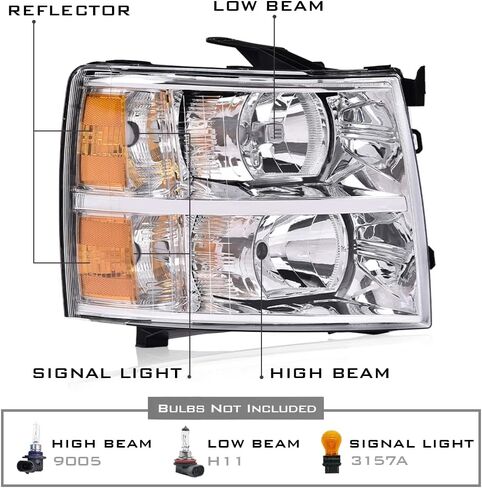 G-PLUS Headlights Assembly Compatible with Chevy Silverado 2007-2013/Fit Chevy Silverado 2500 HD 3500 2007-2014 Bumper Headlamp Right Passenger Side Clear lens Chrome Housing Amber Reflector in Saudi Arabia