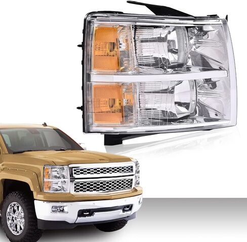 G-PLUS Headlights Assembly Compatible with Chevy Silverado 2007-2013/Fit Chevy Silverado 2500 HD 3500 2007-2014 Bumper Headlamp Right Passenger Side Clear lens Chrome Housing Amber Reflector in Saudi Arabia