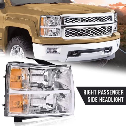 G-PLUS Headlights Assembly Compatible with Chevy Silverado 2007-2013/Fit Chevy Silverado 2500 HD 3500 2007-2014 Bumper Headlamp Right Passenger Side Clear lens Chrome Housing Amber Reflector in Saudi Arabia