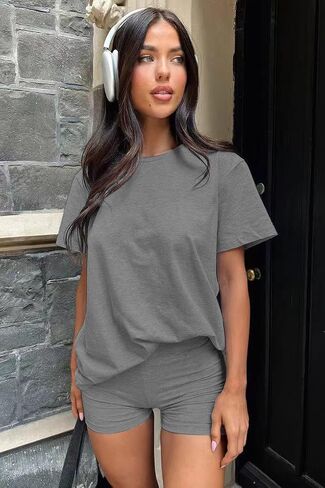 Women's 3 Piece Loungewear Set Soft & Stretchy Loose T Shirt with Shorts & Long Pants in Saudi Arabia