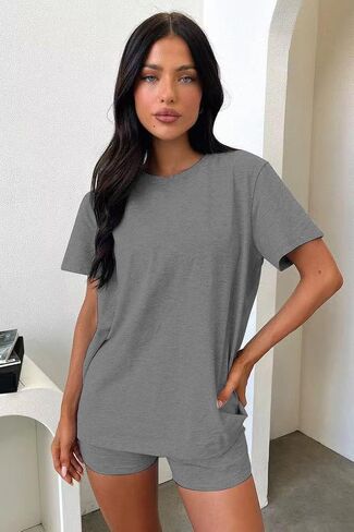 Women's 3 Piece Loungewear Set Soft & Stretchy Loose T Shirt with Shorts & Long Pants in Saudi Arabia