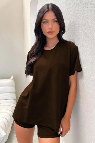 Women's 3 Piece Loungewear Set Soft & Stretchy Loose T Shirt with Shorts & Long Pants in Saudi Arabia