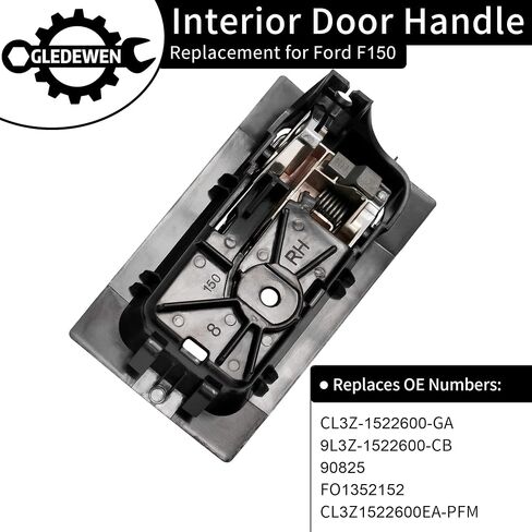 Gledewen Interior Door Handle, Compatible with 2009-2014 Ford F150, Front/Rear Inside Right Passenger Side | CL3Z-1522600-GA 9L3Z-1522600-CB 90825 Chrome Lever Black Housing Inner Handle in Saudi Arabia