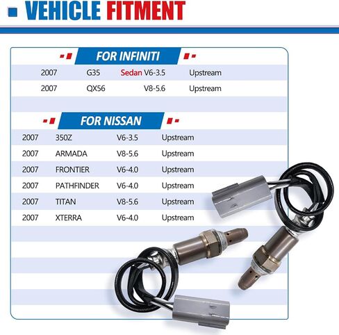 Maxfavor 2PCS Upstream O2 Axygen Sensor Replace لعام 2007 Infiniti G35 Nissan 350Z 3.5L ، لعام 2007 Infiniti QX56 Nissan Armada Titan 5.6L ، Frontier Pathfinder Xterra 4.0L 234-9072 X2 02 02 in Saudi Arabia