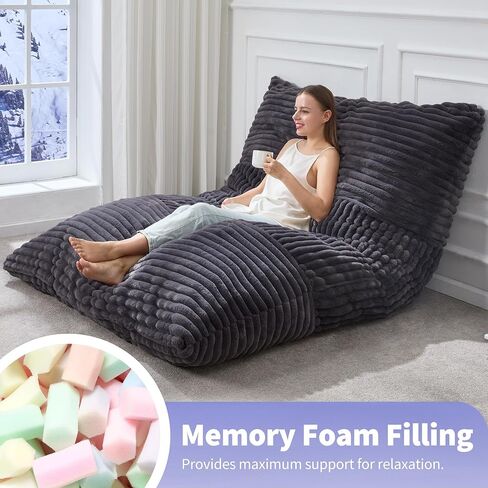 Hobestluk 3 in 1 Beac Bag Chair كراسي الفاصوليا عملاقة كيس القبعة القابلة للتحويل وسادة الأرضية مع غطاء قابلة للغسل الآلة ، كراسي كيس القماش للبالغين (رمادي غامق) in Kuwait