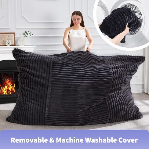 Hobestluk 3 in 1 Beac Bag Chair كراسي الفاصوليا عملاقة كيس القبعة القابلة للتحويل وسادة الأرضية مع غطاء قابلة للغسل الآلة ، كراسي كيس القماش للبالغين (رمادي غامق) in Kuwait