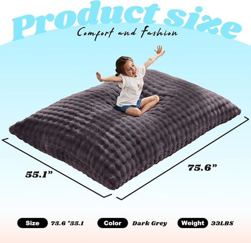 Hobestluk 3 in 1 Bean Bag Chair Giant Bean Bag Chairs Convertible Bean Bag Floor Cushion with Machine Washable Cover, Beanbag Chairs for Adult (Dark Grey) in Saudi Arabia