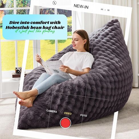 Hobestluk 3 in 1 Bean Bag Chair Giant Bean Bag Chairs Convertible Bean Bag Floor Cushion with Machine Washable Cover, Beanbag Chairs for Adult (Dark Grey) in Saudi Arabia