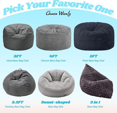 Hobestluk 3 in 1 Bean Bag Chair Giant Bean Bag Chairs Convertible Bean Bag Floor Cushion with Machine Washable Cover, Beanbag Chairs for Adult (Dark Grey) in Saudi Arabia