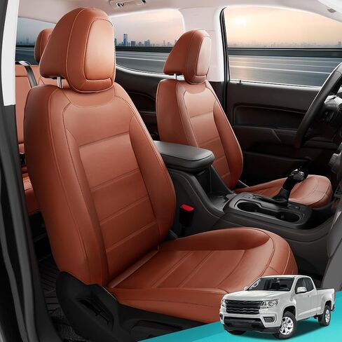 Seat Covers for Chevy Colorado, Fit for 2014-2022 Colorado Crew Cab Extends Cab Z71 LT ZR2 Work Truck, Leather Car Seat Covers Full Set Waterproof (Brown) Only Front Seat in Kuwait