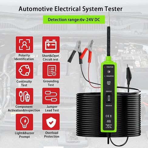 Circuit Tester Tool, 6-24V DC, Test Light with Short Circuit Detection, Polarity Identifier, Continuity Testing (Green) in Kuwait
