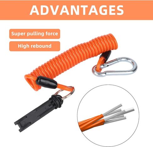Trailer Brake Away Cable, 6ft High Rebound Spring Emergency Safety Cable Strap with Pin and Carabiner Wire Coiled Breakaway Switch for RV Camper Boat Trailer Towing Accessories (Orange) in Saudi Arabia