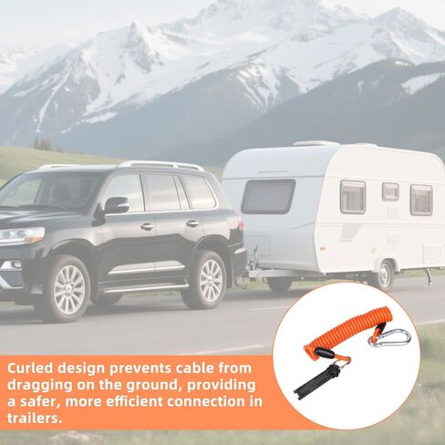 Trailer Brake Away Cable, 6ft High Rebound Spring Emergency Safety Cable Strap with Pin and Carabiner Wire Coiled Breakaway Switch for RV Camper Boat Trailer Towing Accessories (Orange) in Saudi Arabia