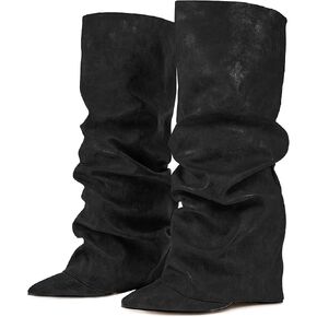 Fold Over Boots Slouch Block Heels Dressy Knee Boots in Saudi Arabia