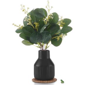 ينبع الأوكالبتوس الخضراء الاصطناعية في مزهرية من السيراميك ، 10 مساءً نباتات مزيفة من الأوكالبتوس يترك نباتات فو لمحور مركزية ديكور غرفة ديكور مكتب ديكور المكتب ديكور الأخضر الداخلي (أبيض) in Kuwait