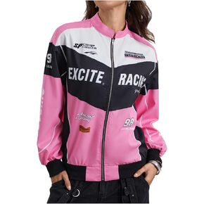 Soly Hux Women’s Bomber Jacket Long Sleeve Zip Up Racing Jackets Color Block Y2K Outerwear Obintage Vintage Streetwear in Kuwait