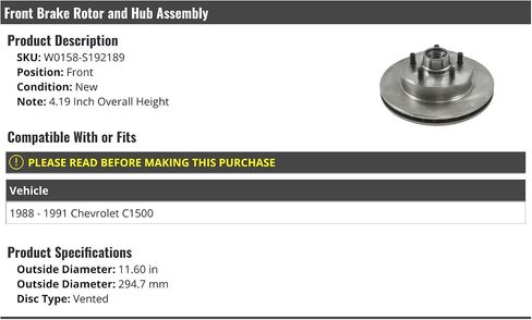 Front Brake Rotor and Hub Assembly - Compatible with 1988-1991 Chevy C1500 in Saudi Arabia