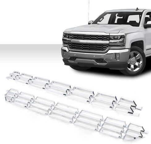 G-Plus الأمامي العلوي والسفلي الشبكية إدراج على إدراج متوافق مع Chevy Silverado 1500 2016-2018 ، Chrome in Kuwait