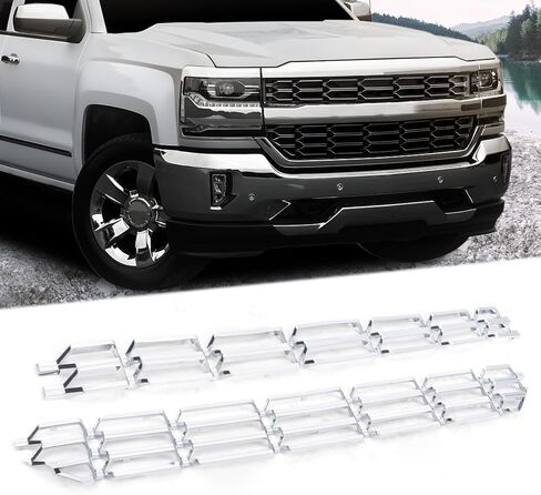 G-Plus الأمامي العلوي والسفلي الشبكية إدراج على إدراج متوافق مع Chevy Silverado 1500 2016-2018 ، Chrome in Kuwait