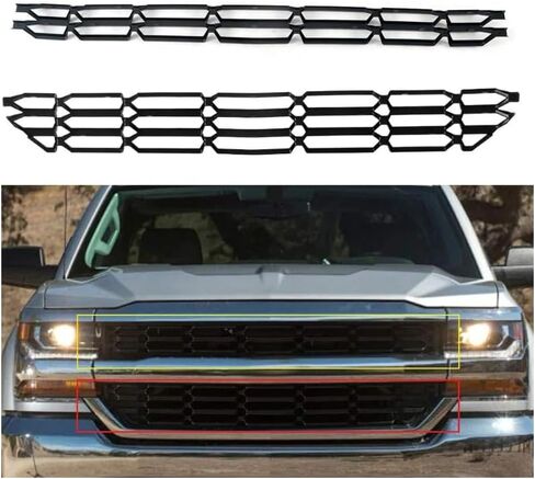 G-Plus الأمامي العلوي والسفلي الشبكية إدراج على إدراج متوافق مع Chevy Silverado 1500 2016-2018 ، Chrome in Saudi Arabia