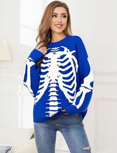 Gihuo Women Dinosaur Oversized Sweater Graphic Crewneck Knitted Pullover Casual Loose Fit Jumper Tops in Kuwait