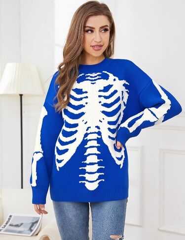 Gihuo Women Dinosaur Oversized Sweater Graphic Crewneck Knitted Pullover Casual Loose Fit Jumper Tops in Kuwait