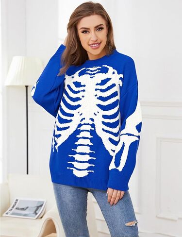 Gihuo Women Dinosaur Oversized Sweater Graphic Crewneck Knitted Pullover Casual Loose Fit Jumper Tops in Kuwait