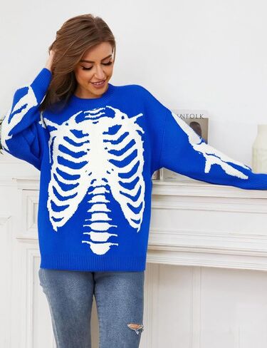 Gihuo Women Dinosaur Oversized Sweater Graphic Crewneck Knitted Pullover Casual Loose Fit Jumper Tops in Kuwait