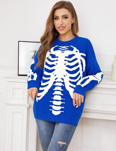 Gihuo Women Dinosaur Oversized Sweater Graphic Crewneck Knitted Pullover Casual Loose Fit Jumper Tops in Kuwait