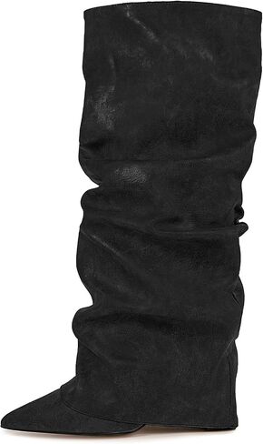 Fold Over Boots Slouch Block Heels Dressy Knee Boots in Saudi Arabia