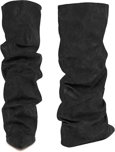 Fold Over Boots Slouch Block Heels Dressy Knee Boots in Saudi Arabia