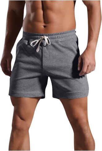 Men's Workout Sweat Shorts 5 Inch Cotton Casual Fitness Mens Athletic Gym Jogger Short Sweatpants Slacks with Pockets in Saudi Arabia