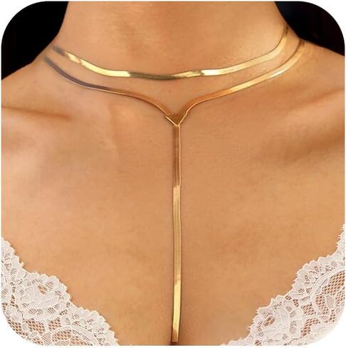 Gold Long Snake Chain Choker Y Necklaces Statement for Women, Dainty Silver Layered Triangle Necklace Party Prom Jewelry Gifts Y2K Costume Accessories in Saudi Arabia